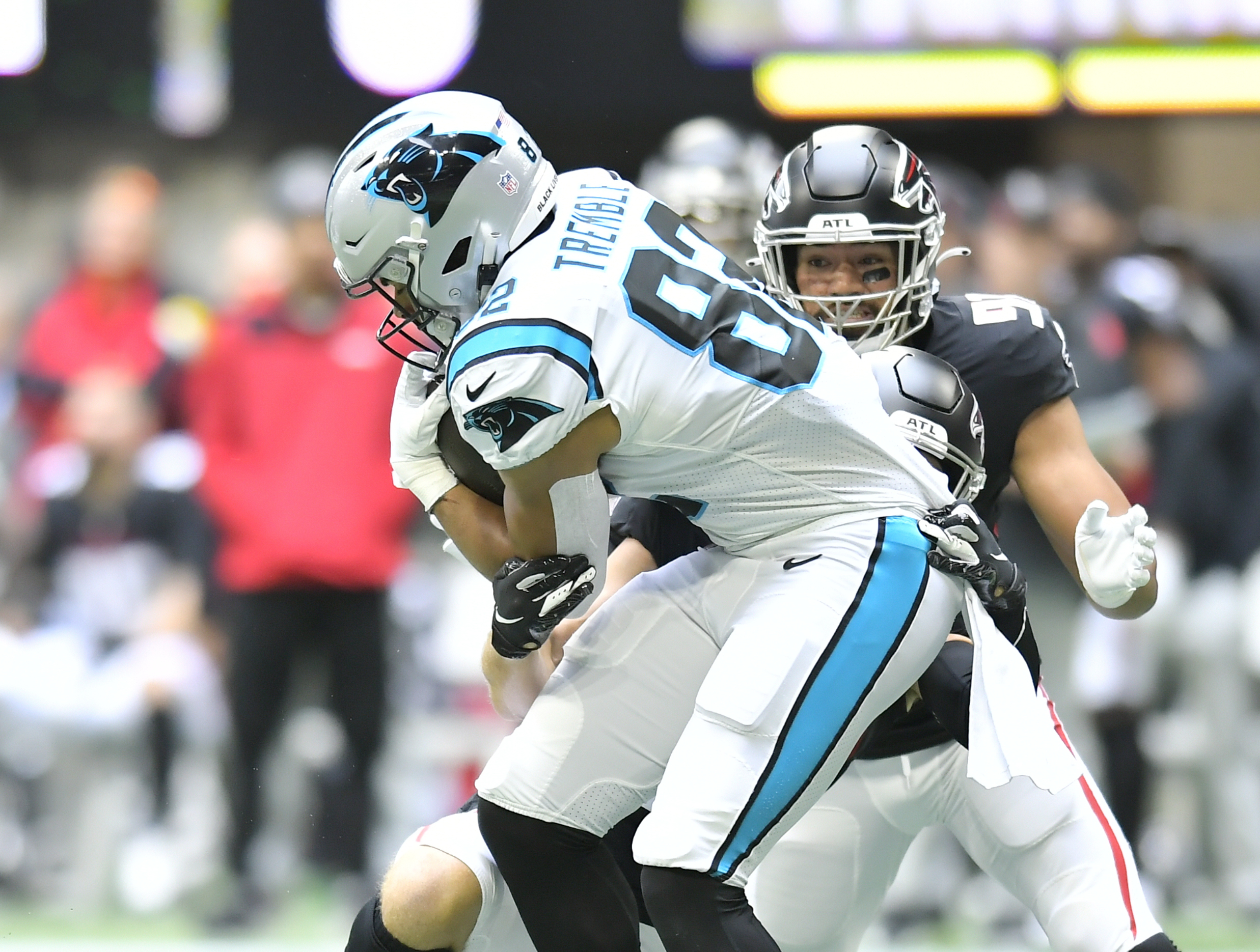 Carolina Panthers tight end Tommy Tremble catches a pass