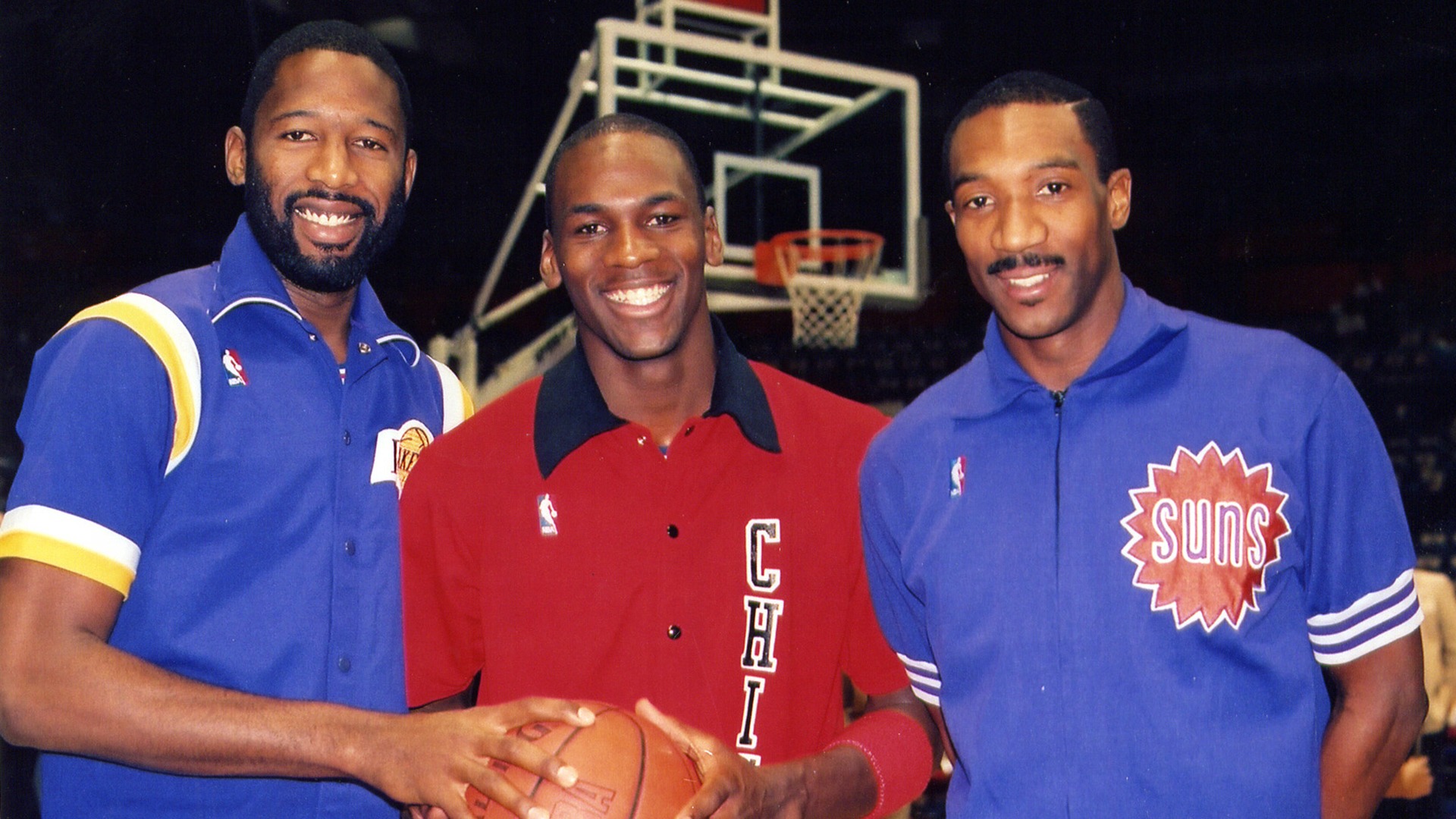 Walter Davis alongside NBA All-Stars James Worthy and Michael Jordan.