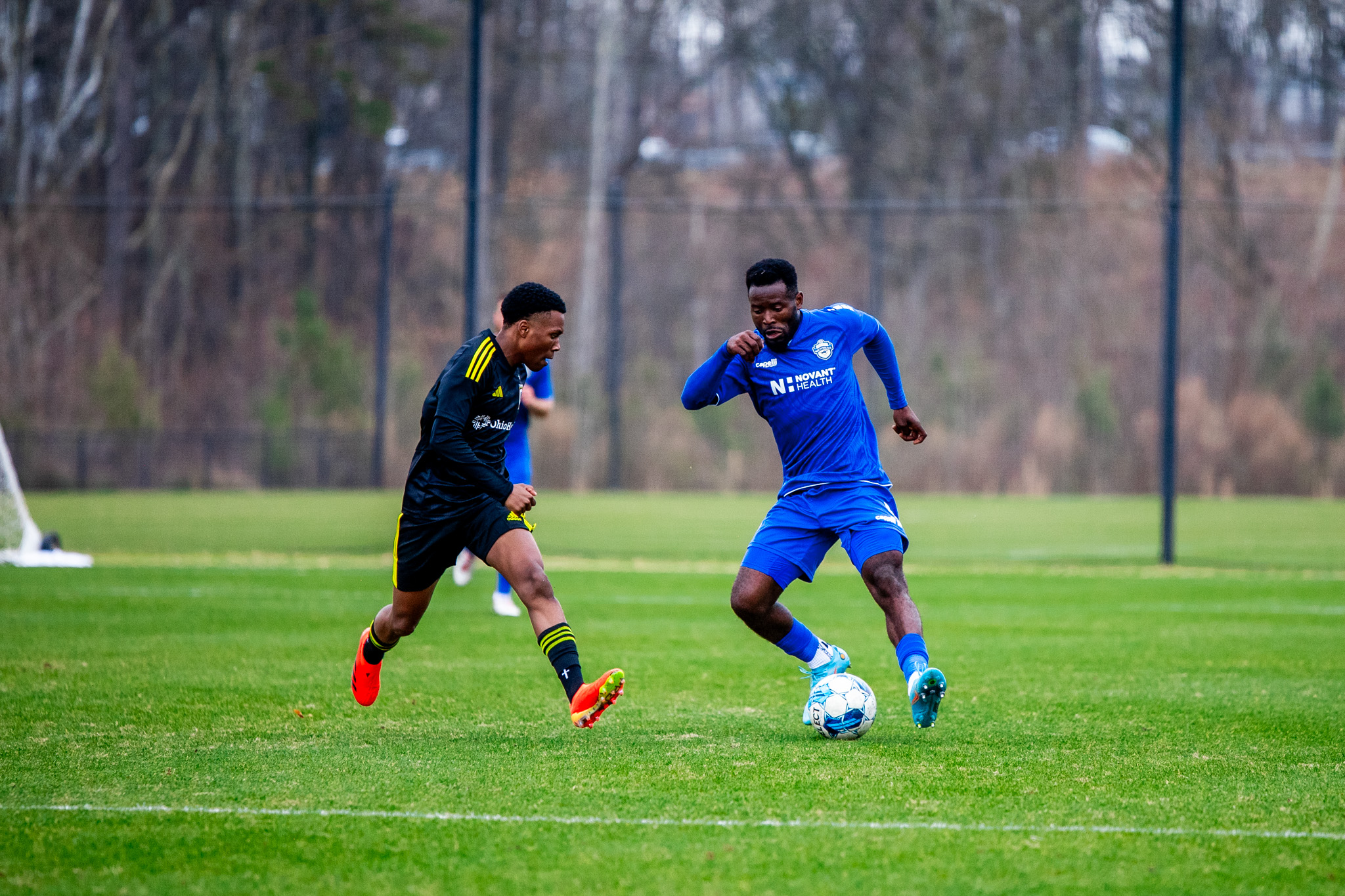 Fabrice Ngah dribbles the ball during Charlotte Independence practice