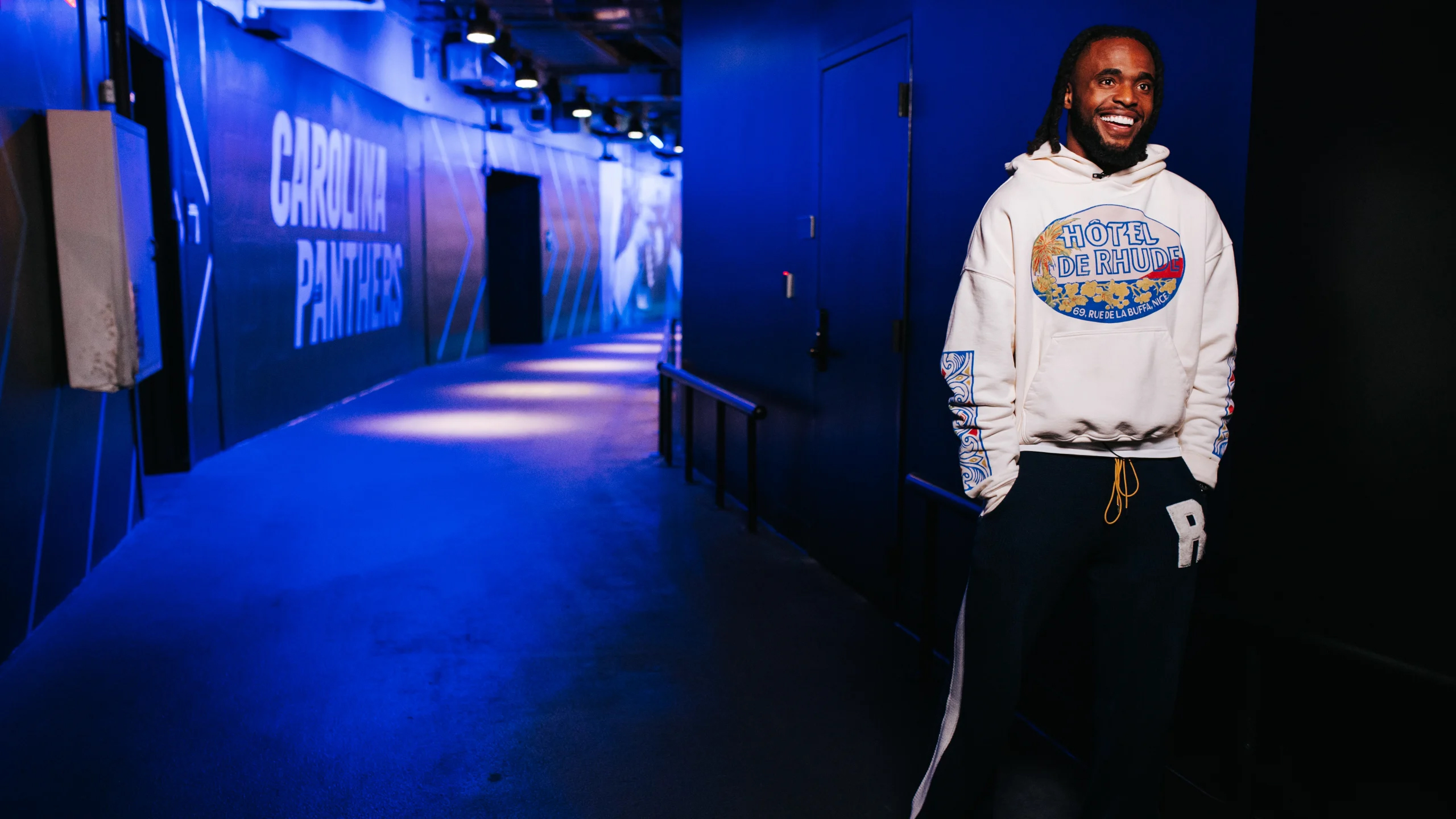 Carolina Panthers receiver Diontae Johnson walks the tunnel at Bank of America Stadium