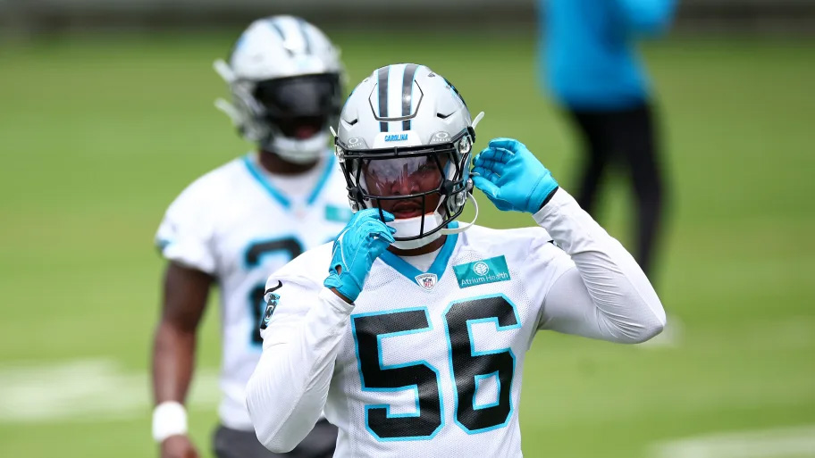 Carolina Panthers linebacker Trevin Wallace at practice