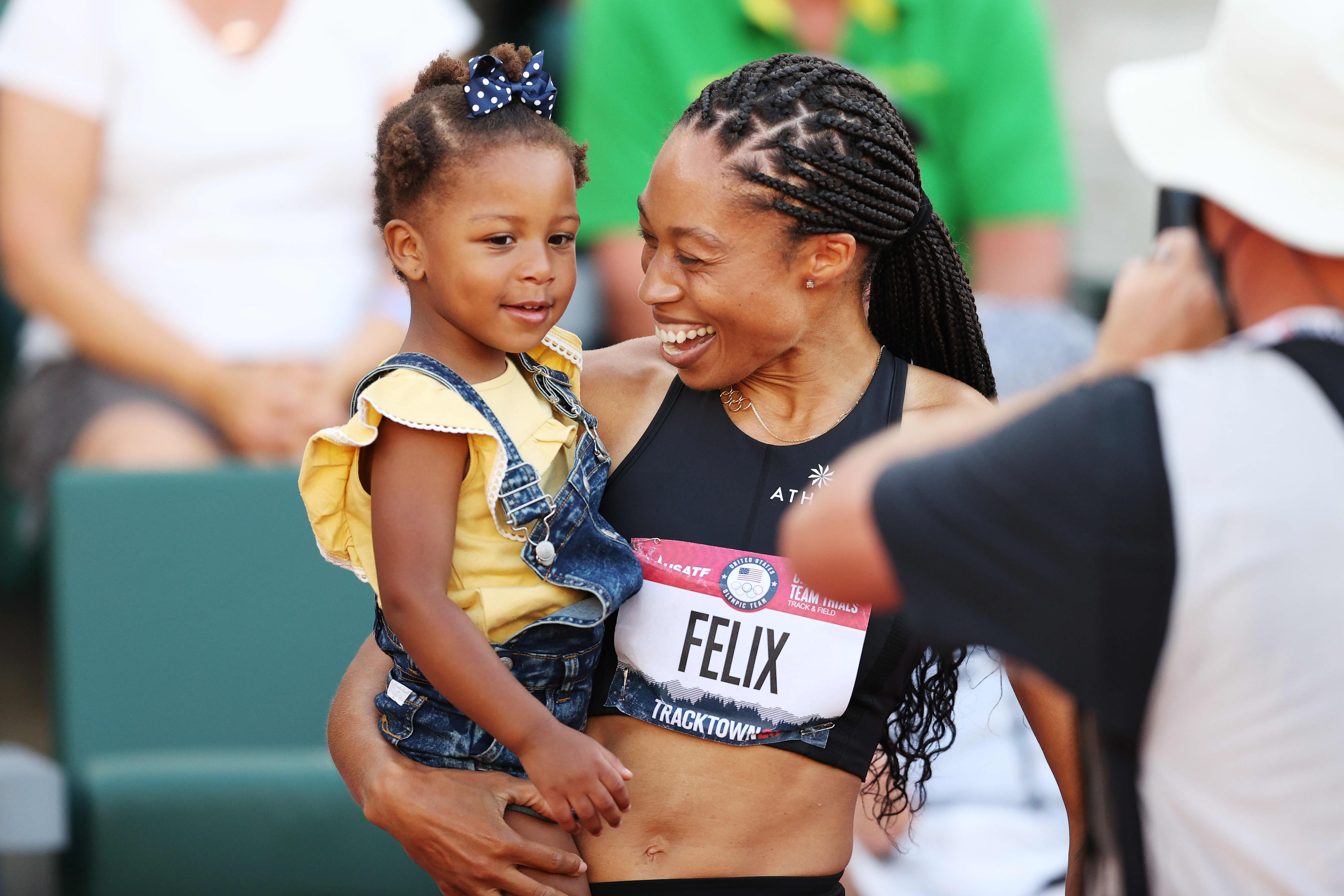 Olympian Allyson Felix with her daughter Camryn